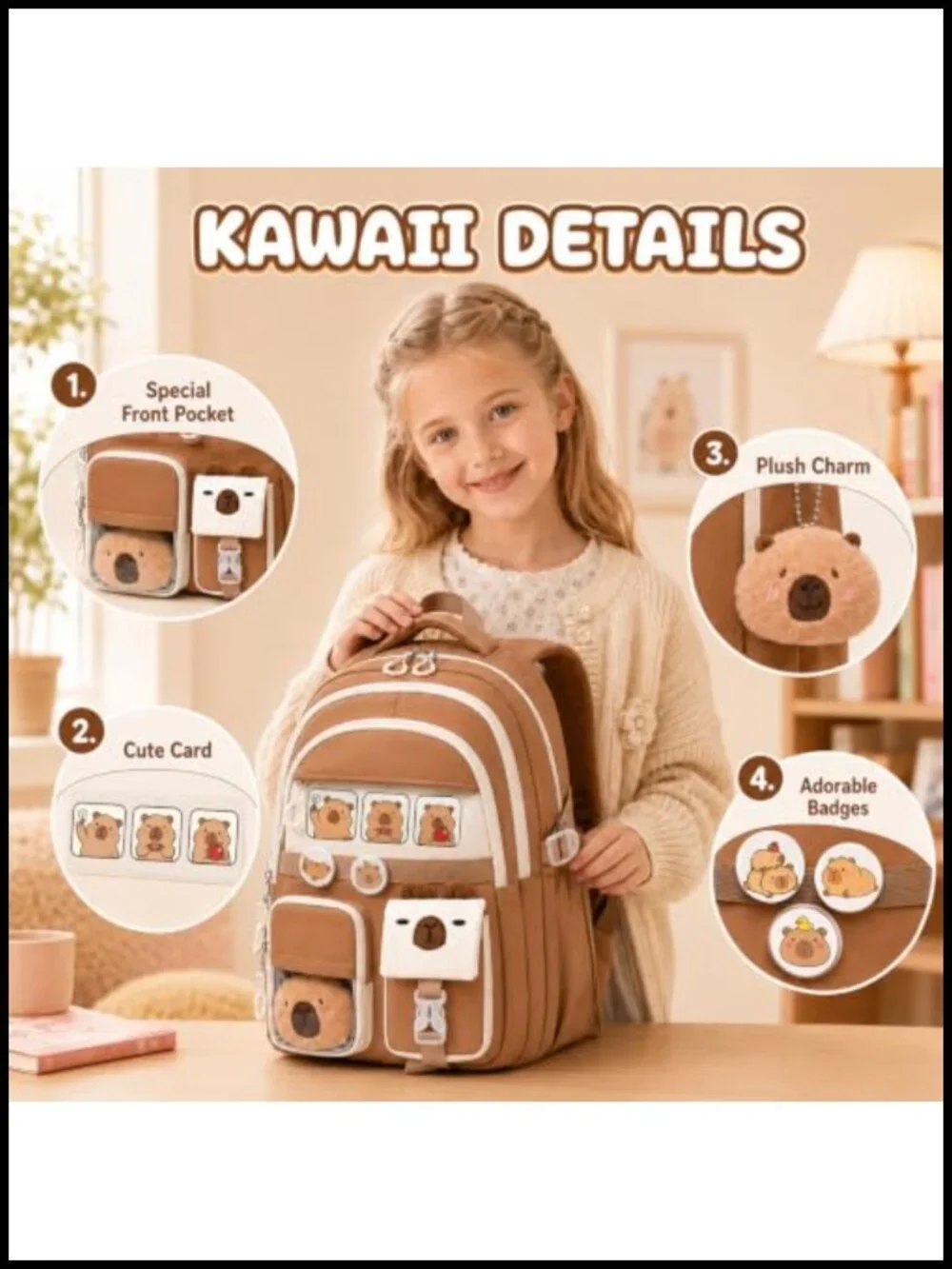 3PCS Kawaii Capybara Backpack Set with Lunch Bag & Pencil Pouch - Kids School